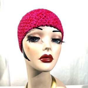 Roman Keflay Boho Pink & Red Handmade Cotton Crochet Hat